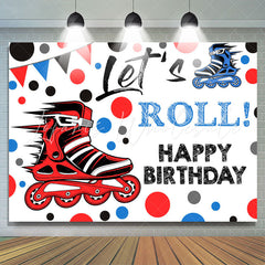 Lofaris Blue Red Inline Skates Lets Roll Birthday Backdrop