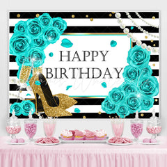 Lofaris Blue Rose Glitter High-Heels Happy Birthday Backdrop