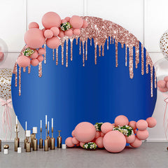 Lofaris Blue Rose Gold Solid Color Glitters Round Backdrop