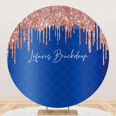 Lofaris Blue Rose Gold Solid Color Glitters Round Backdrop