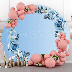 Lofaris Blue Rose Leaves Theme Happy Birthday Circle Backdrop