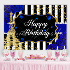 Lofaris Blue Roses and A Gold Eiffel Tower Birthday Backdrop