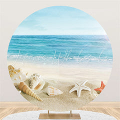 Lofaris Blue Sea And Beach Round Shell Summer Party Backdrop