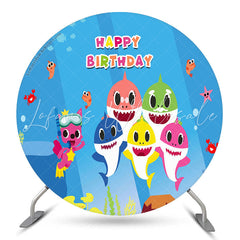 Lofaris Blue Sea Colorful Little Sharks Round Birthday Backdrop