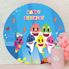 Lofaris Blue Sea Colorful Little Sharks Round Birthday Backdrop