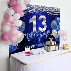 Lofaris Blue Silver Balloon Glitter 13th Birthday Backdrop