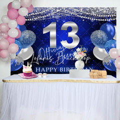 Lofaris Blue Silver Balloon Glitter 13th Birthday Backdrop