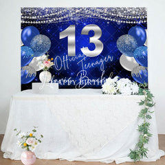 Lofaris Blue Silver Balloon Glitter 13th Birthday Backdrop