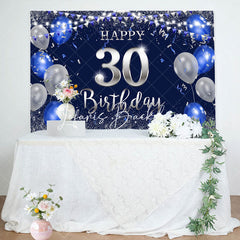 Lofaris Blue Silver Balloon Glitter 30th Birthday Backdrop