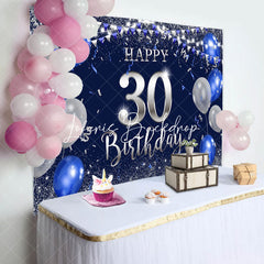 Lofaris Blue Silver Balloon Glitter 30th Birthday Backdrop