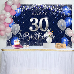 Lofaris Blue Silver Balloon Glitter 30th Birthday Backdrop