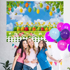 Lofaris Blue Sky And Butterfly With Garden Baby Shower Backdrop