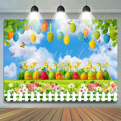 Lofaris Blue Sky And Butterfly With Garden Baby Shower Backdrop