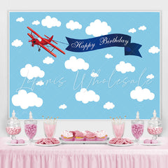 Lofaris Blue Sky and Cloud Red Plane Happy Birthday Backdrop