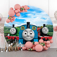 Lofaris Blue Sky And Train Happy Birthday Round Backdrop Kit