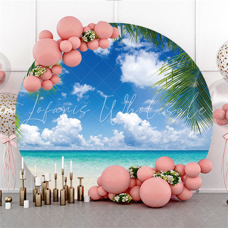 Lofaris Blue Sky Beach With Coconut Tree Round Summer Backdrop