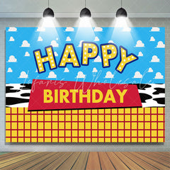 Lofaris Blue Sky Yellow Cartoon Happy Birthday Backdrop