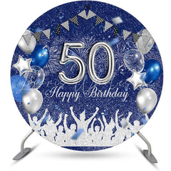 Lofaris Blue Sliver Balloon Round 50Th Birthday Backdrop