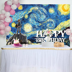 Lofaris Blue Starry Sky Oil Painting Game Birthday Backdrop