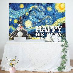 Lofaris Blue Starry Sky Oil Painting Game Birthday Backdrop