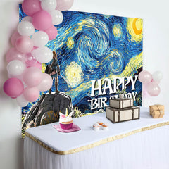 Lofaris Blue Starry Sky Oil Painting Game Birthday Backdrop