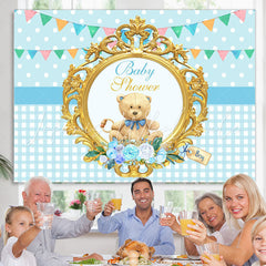 Lofaris Blue Teddy Bear With Flags Theme Baby Shower Backdrop