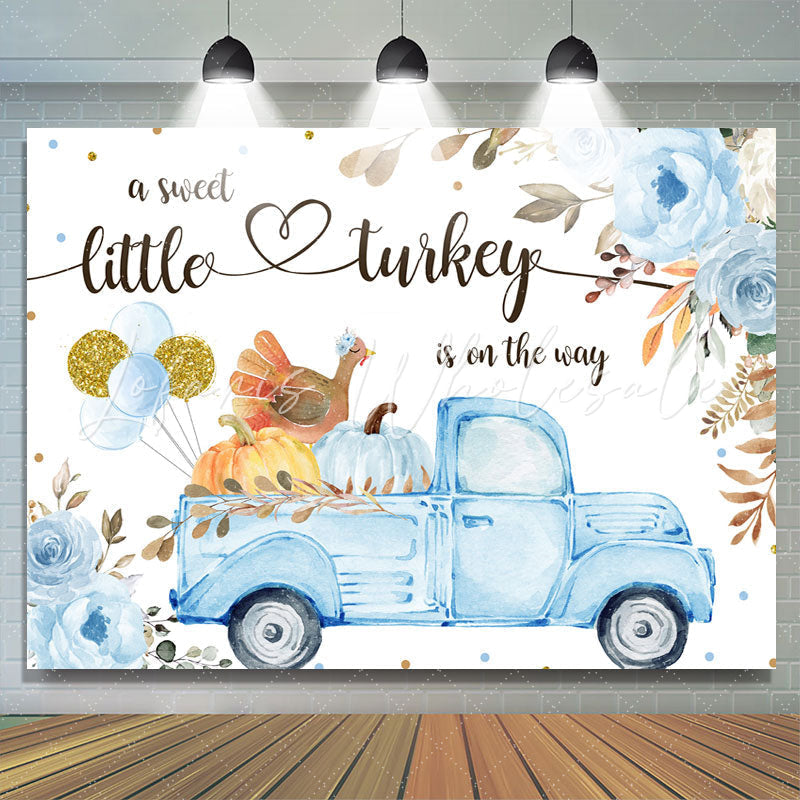 Lofaris Blue Truck and Floral Pumpkin Baby Shower Backdrop