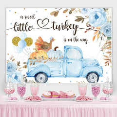 Lofaris Blue Truck and Floral Pumpkin Baby Shower Backdrop