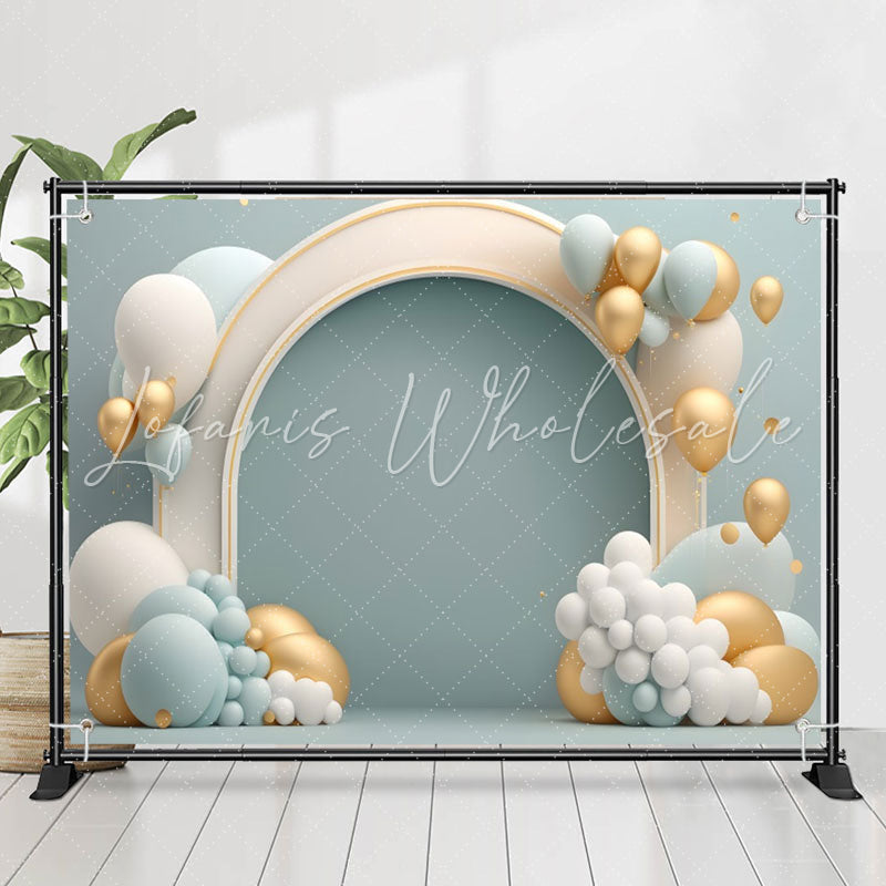 Lofaris Blue Wall Gold White Balloon 1st Birthday Backdrop