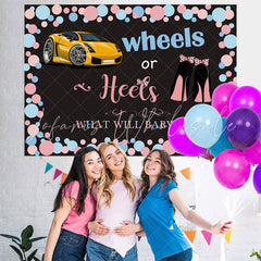 Lofaris Blue Wheels Or Pink Heels Black Baby Shower Backdrop