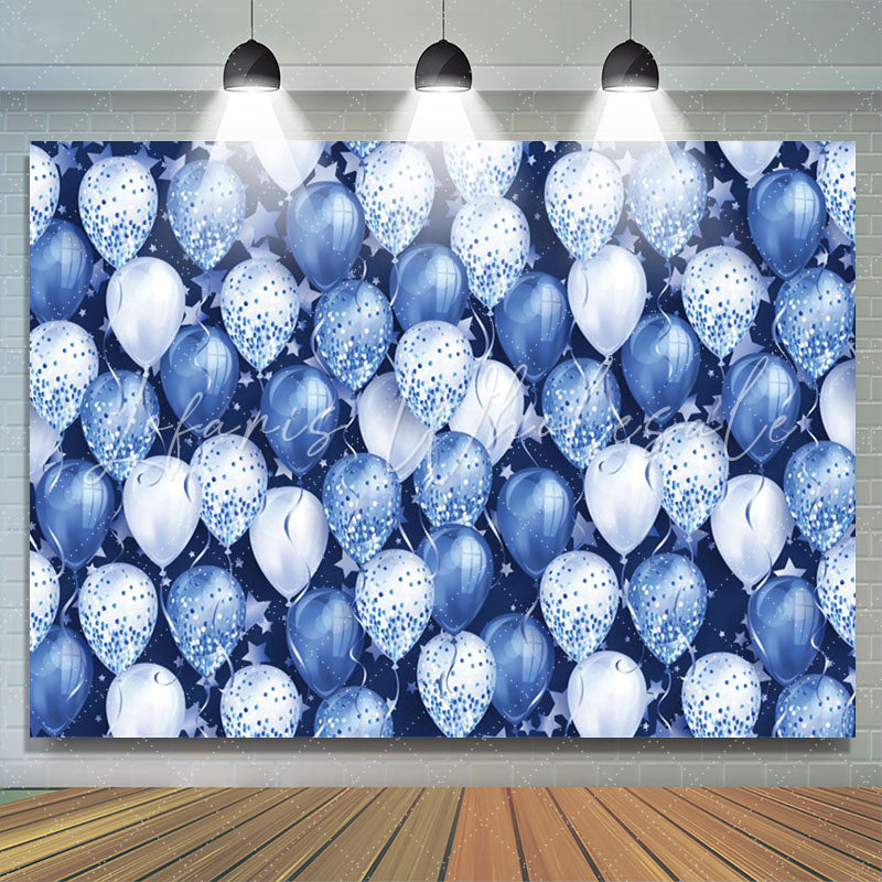 Lofaris Blue White Glitter Balloon Star Birthday Backdrop