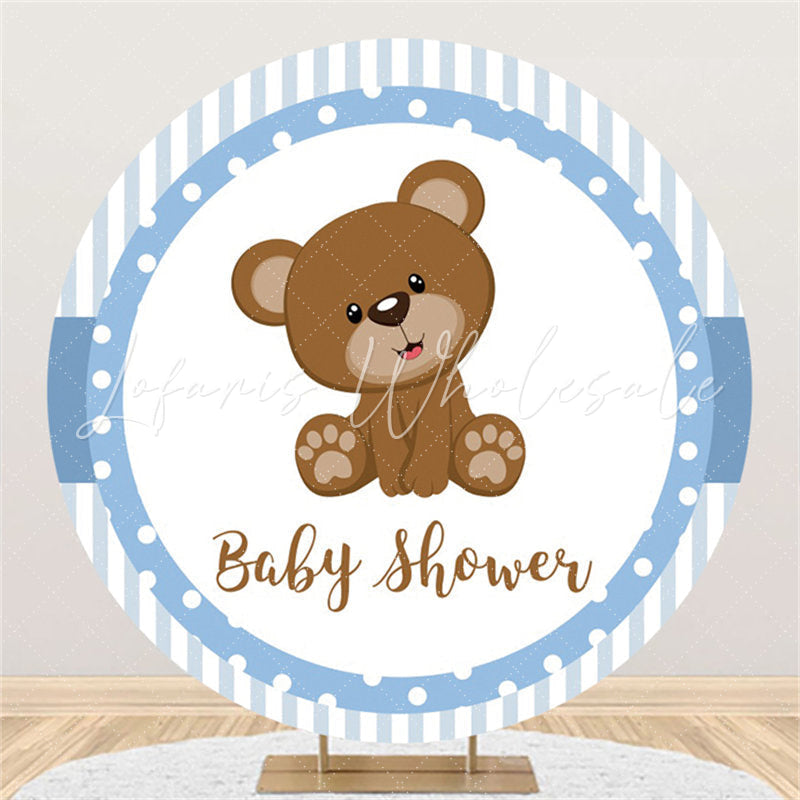 Lofaris Blue White Stripe Teddy Bear Circle Baby Shower Backdrop