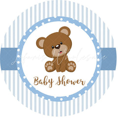 Lofaris Blue White Stripe Teddy Bear Circle Baby Shower Backdrop