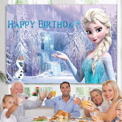 Lofaris Blue Winter Glitter Forest Princess Happy Birthday Backdrop