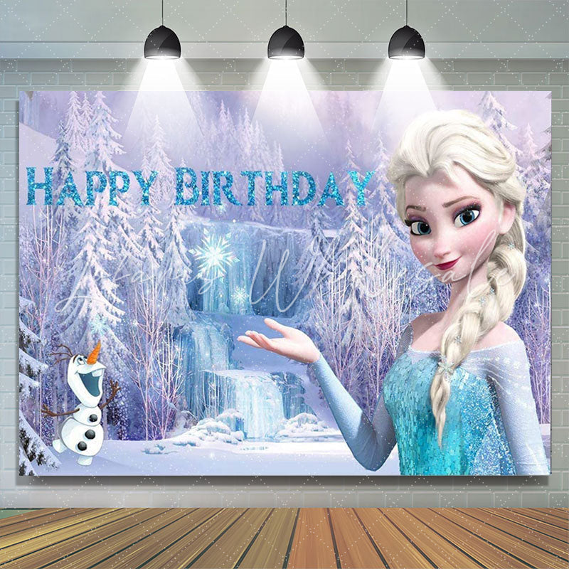 Lofaris Blue Winter Glitter Forest Princess Happy Birthday Backdrop