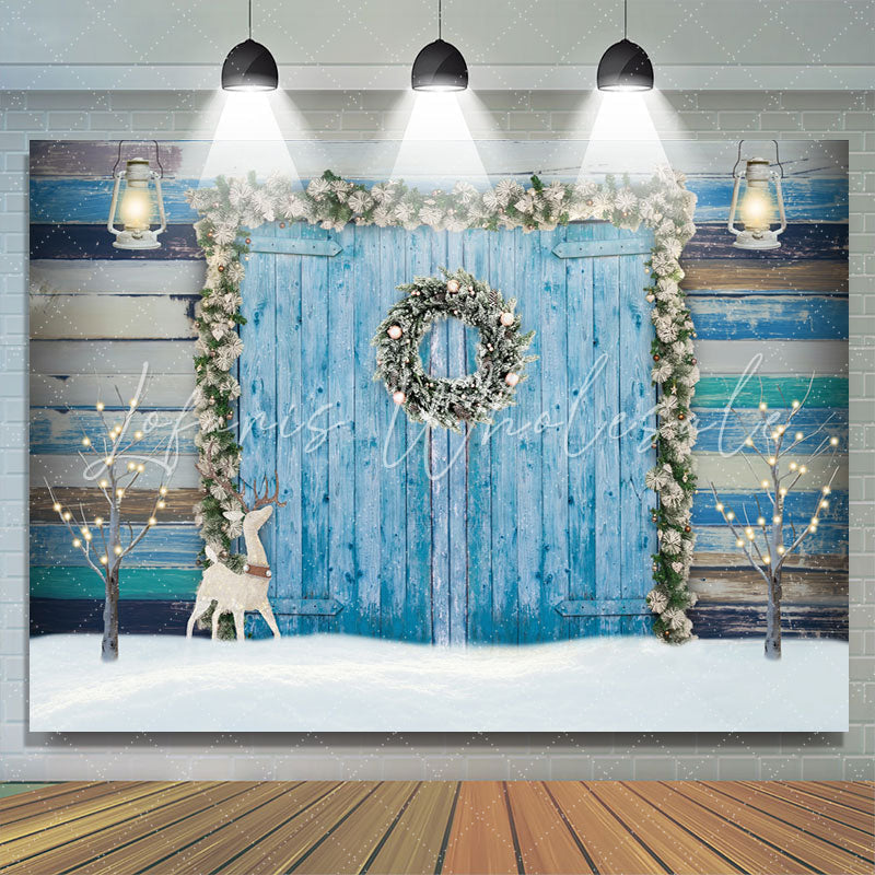 Lofaris Blue Wooden Door And Animal Floral Baby Shower Backdrop