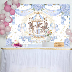 Lofaris Blues Carousel Ribbon Happy Birthday Backdrop