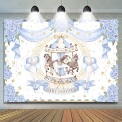 Lofaris Blues Carousel Ribbon Happy Birthday Backdrop