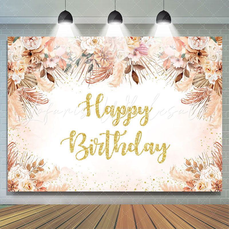 Lofaris Bohemia Floral Glitter Happy Birthday Backdrop