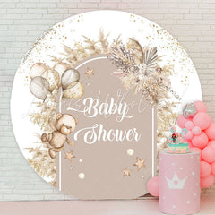 Lofaris Boho Floral Bear Balloon Round Baby Shower Backdrop