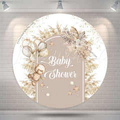 Lofaris Boho Floral Bear Balloon Round Baby Shower Backdrop