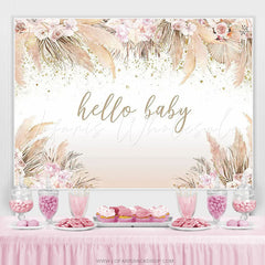 Lofaris Boho Hello Baby Theme Pink Floral Shower Backdrop