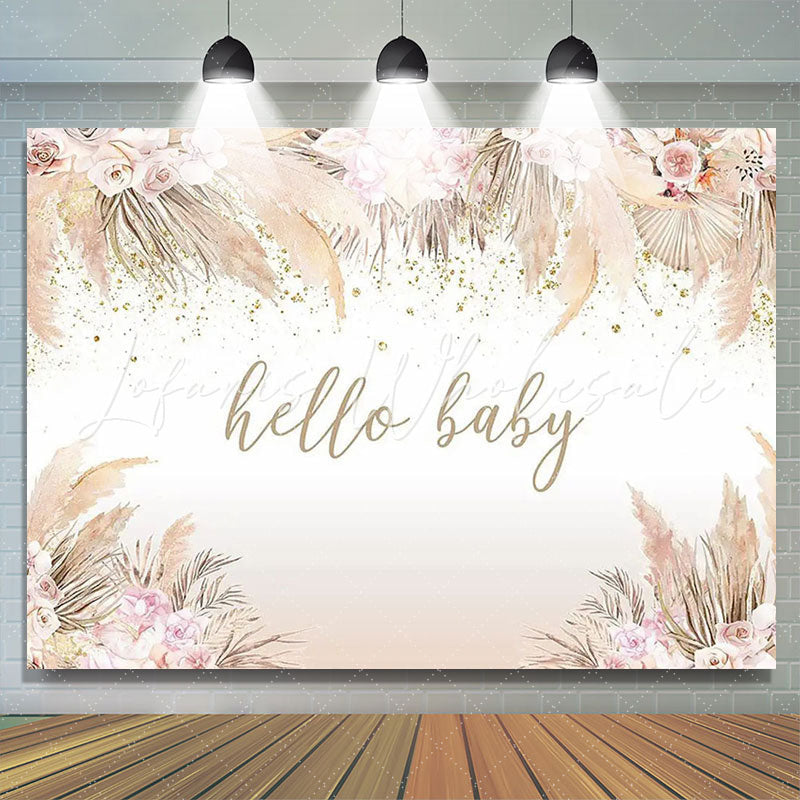 Lofaris Boho Hello Baby Theme Pink Floral Shower Backdrop