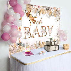 Lofaris Boho Pink Floral Leaves Giraffe Baby Shower Backdrop