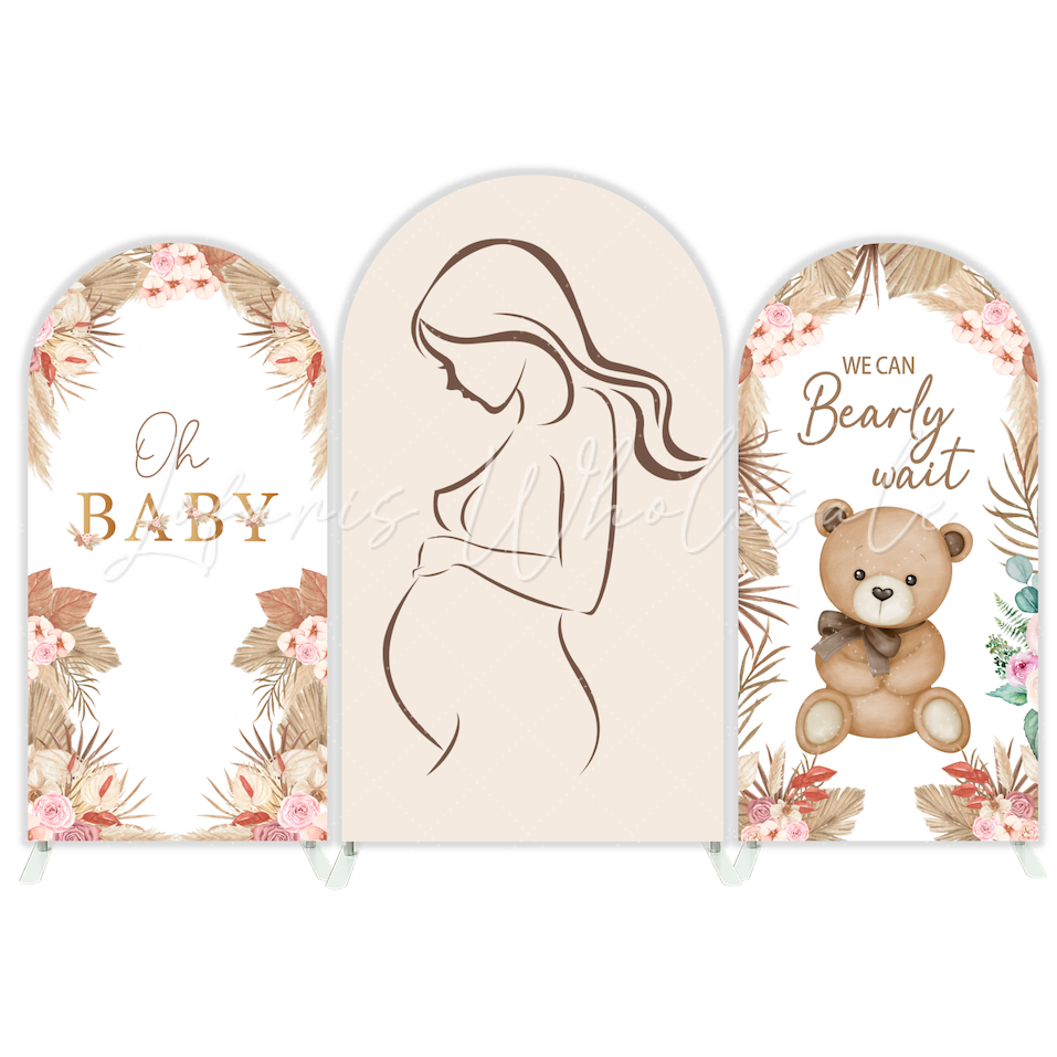 Boho Teddy Bear Pregnancy Mather Baby Shower Party Arch Backdrop Wall Cloth Cover