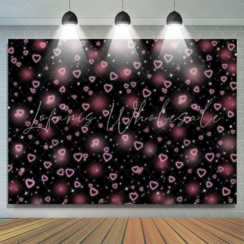 Lofaris Bokeh Pink Light Spot Heart Black Backdrop