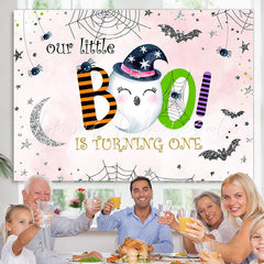 Lofaris Boo! Halloween themed Pink Happy 1st Birthday Backdrop