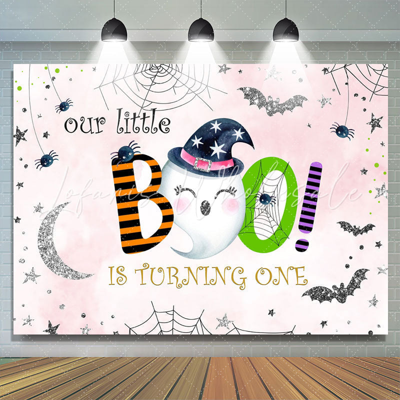 Lofaris Boo! Halloween themed Pink Happy 1st Birthday Backdrop