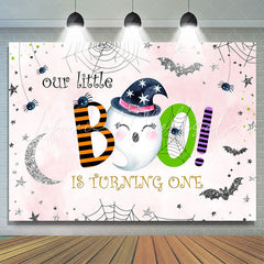 Lofaris Boo! Halloween themed Pink Happy 1st Birthday Backdrop