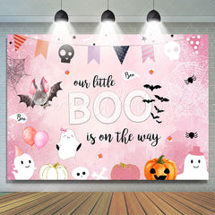 Lofaris Boo On The Way Pink Halloween Baby Shower Backdrop